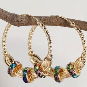 Pair of High-end and Elegant Golden Rainbow Earrings - Synthetic Zircon Mosaic